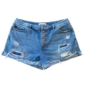 KanCan Denim Shorts Distressed Ripped‎ Frayed Hem Button Fly Light Wash 15/31